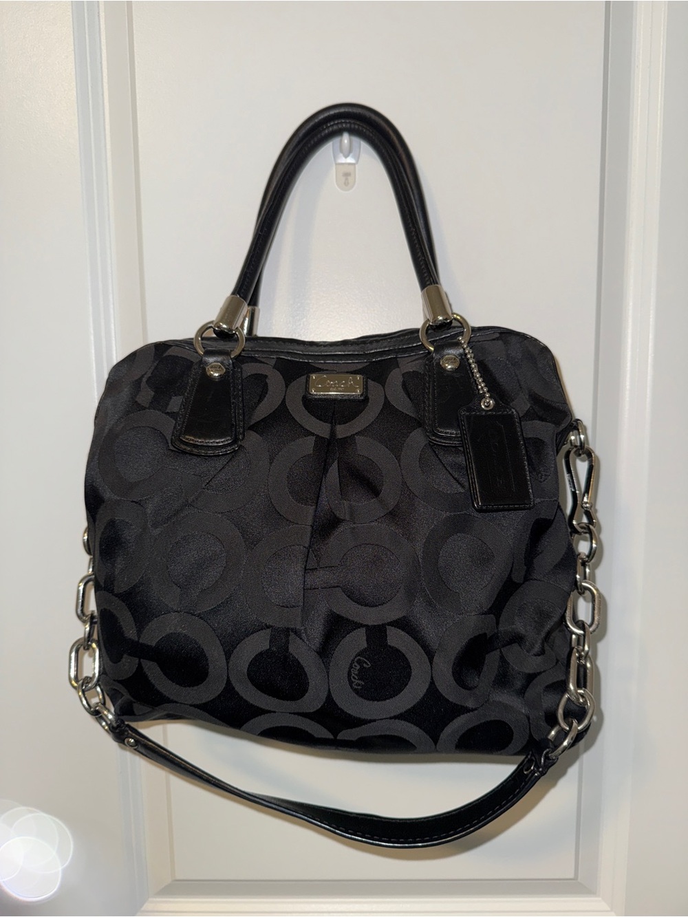 Coach Black Signature Jacquard Shoulder Tote